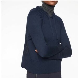 Athleta Verona Hoodie  Sweater Wool Blend in Navy Blue Size XS
